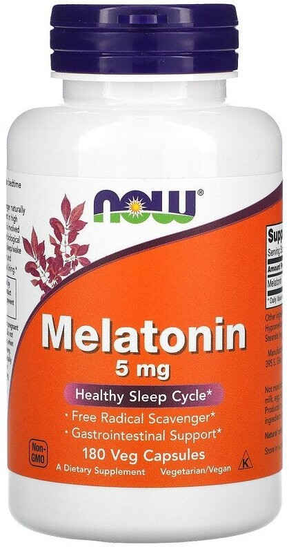 NOW Melatonin 5 мг, 180 капс.